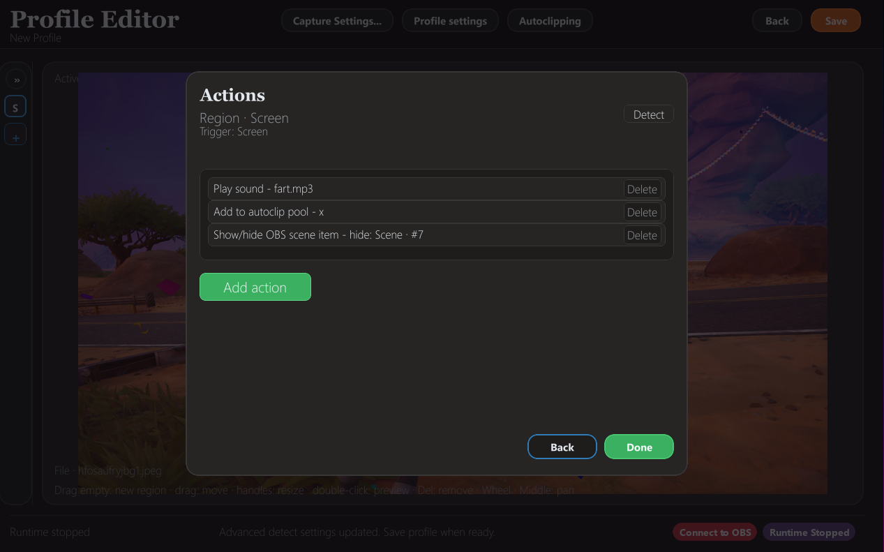 Sightline add action modal