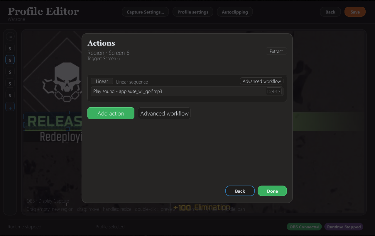 Sightline action workflow configuration